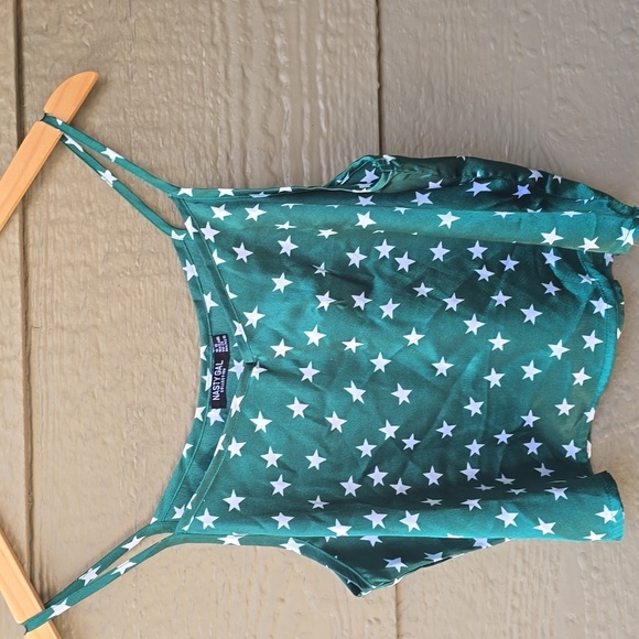 Nasty Gal Green Stars 2 poece Sleep Pajama Set 6 Small - Picture 9 of 13